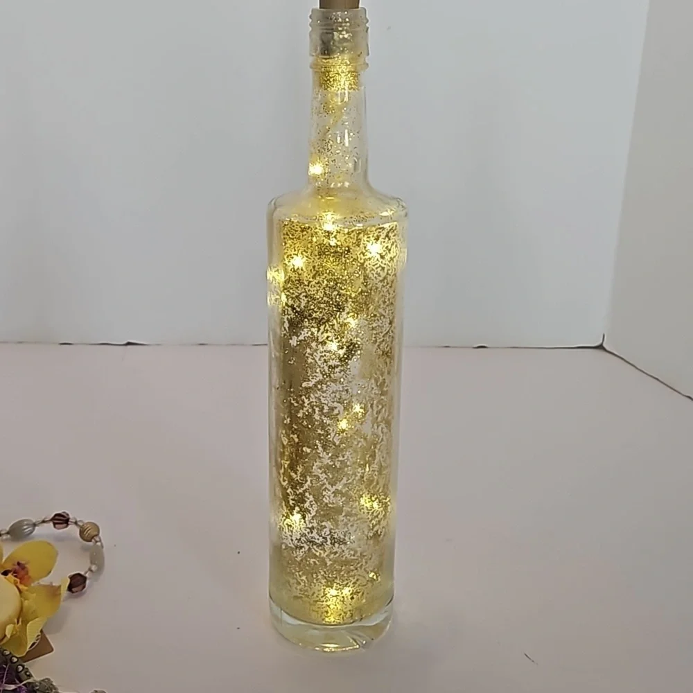 Hand Crafted Upcycled Fall Bottle Art Floral Sunflower Scarecrow Lighgt- up